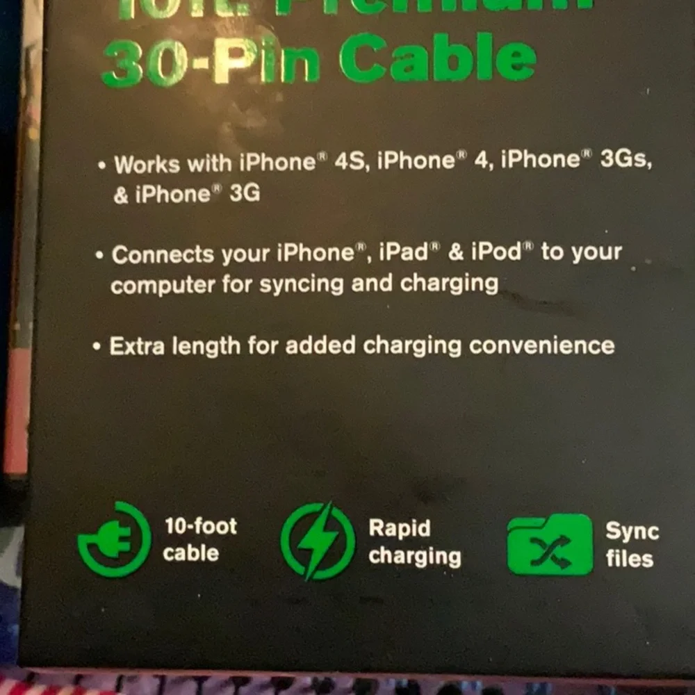 Youse 10Ft. Premium 30-Pin Blue Charging Cable for Mobile Devices